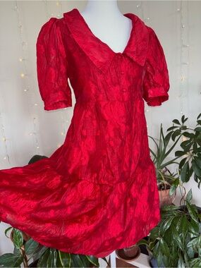 Sugarlips Vibrant Red Textured Puff-Sleeve Mini Dress